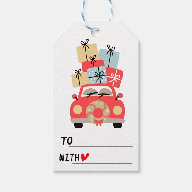 Gestapelt mit Geschenken Geschenkanhänger (Vorderseite)