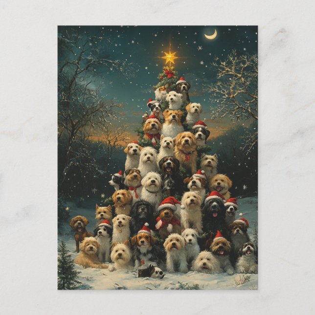 Gestapelte Hunde Weihnachtsbaum Postkarte (Vorderseite)