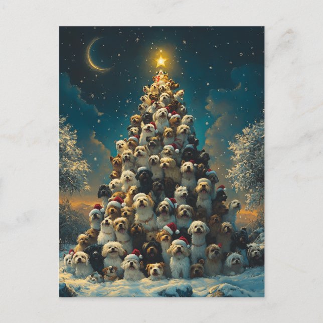 Gestapelte Hunde Weihnachtsbaum Postkarte (Vorderseite)