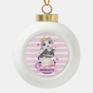 Gestapelte Niedliche Cartoon Katzen Rosa Streifen Keramik Kugel-Ornament