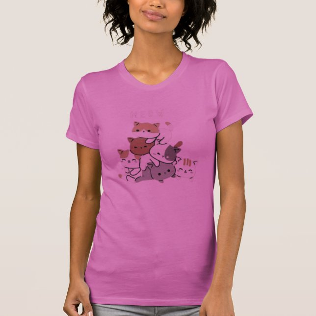 "Gestapelte Niedliche Katzen "Meow" Grafisches T-S T-Shirt (Vorderseite)