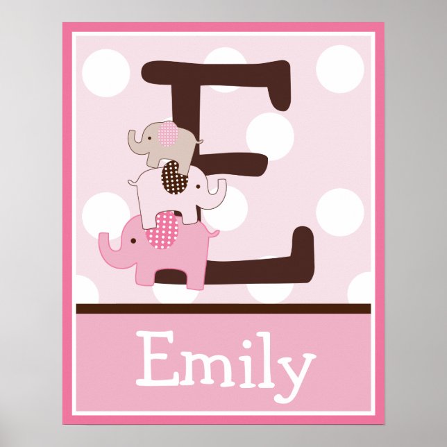 Gestapelte rosa Elefanten Letter & Name Wall Poste Poster (Vorne)