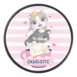 Gestapelte süße Cartoon-Katzen Rosa abgenutzte Str Eishockey Puck
