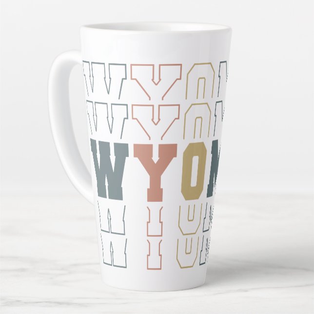 Gestapelte Wyoming Word Art Milchtasse (Linke Ecke)