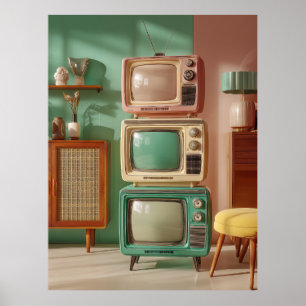 Gestapeltes Retro-Fernsehgeräte-Display Poster
