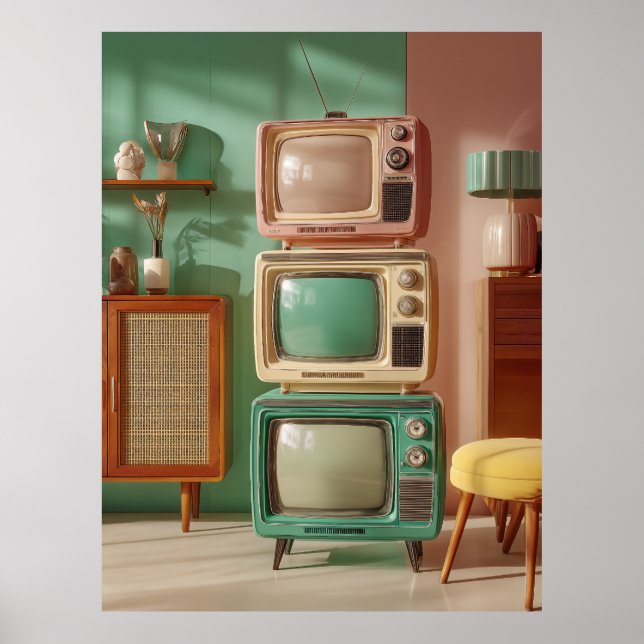 Gestapeltes Retro-Fernsehgeräte-Display Poster (Vorne)