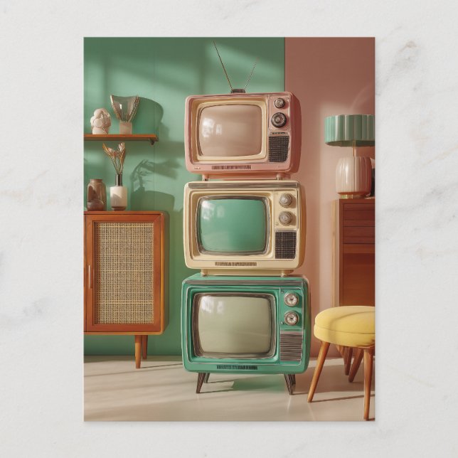Gestapeltes Retro-Fernsehgeräte-Display Postkarte (Vorderseite)