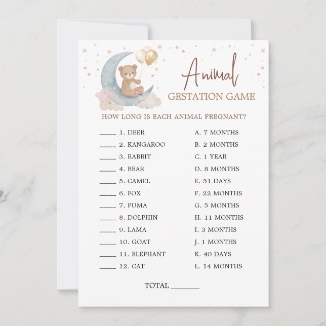 Gestation animale au-dessus de la carte de Baby sh (Devant)