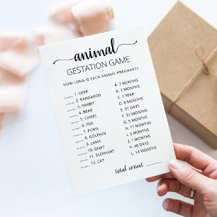 Gestation animale avec réponse Carte Baby shower