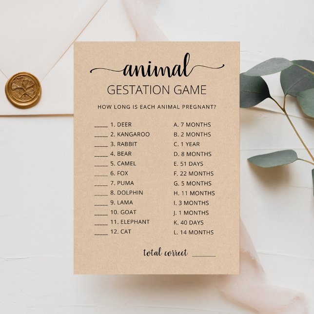 Gestation animale avec réponse Carte Baby shower (Créateur téléchargé)