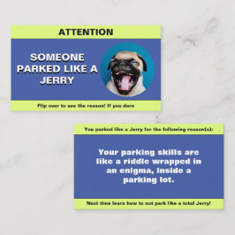 Gestellte Parkplätze wie ein Jerry, witziger Parkp Telefonnummerkarte