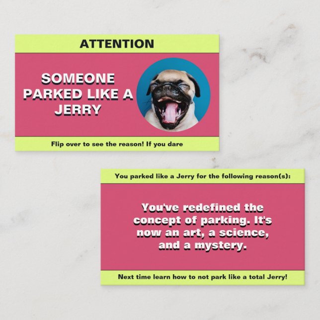 Gestellte Parkplätze wie ein Jerry, witziger Parkp Telefonnummerkarte (Vorne/Hinten)