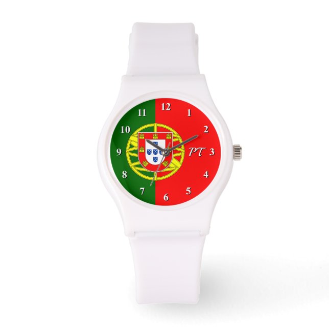 Gestellte Uhr mit portugiesischer Flagge (Vorderseite)