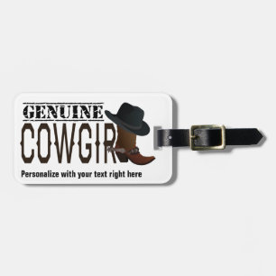 Gestempeltes ECHTES Cowgirl mit Stiefel u. Hut Gepäckanhänger