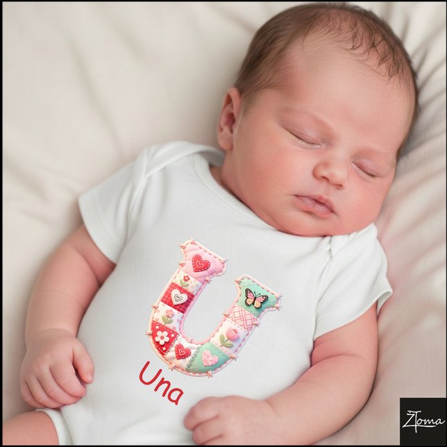 Gesteppter Patchwork-Initialbuchstabe U Kinderzimm Baby Strampler (This is a sample design. There are several models to choose from, with the name and color changed.)
