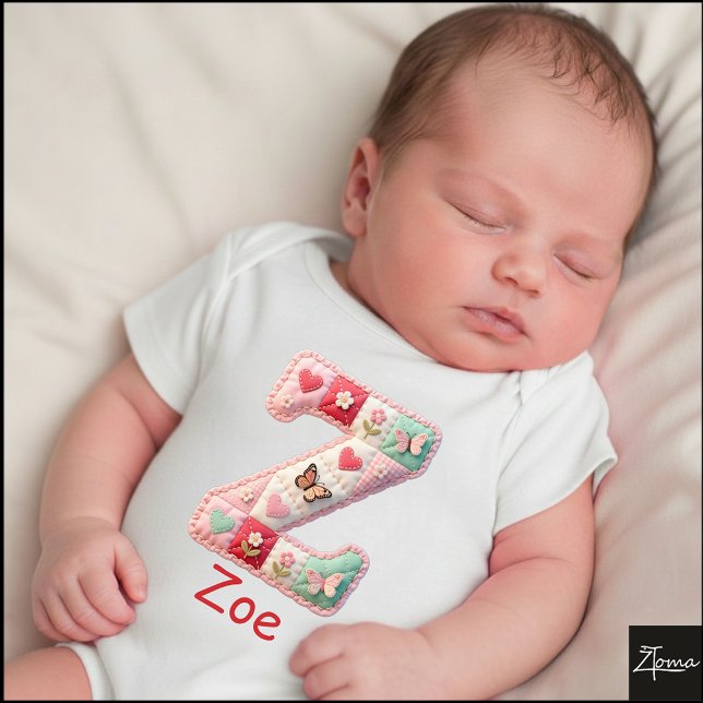 Gesteppter Patchwork-Initialbuchstabe Z Kinderzimm Baby Strampler (This is a sample design. There are several models to choose from, with the name and color changed.)