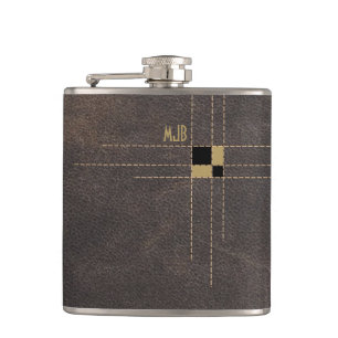 Gestepptes Leder Elegantes Monogramm Flachmann