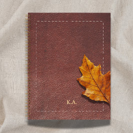 Gestepptes Leder-Look & Herbstblatt Notizbuch