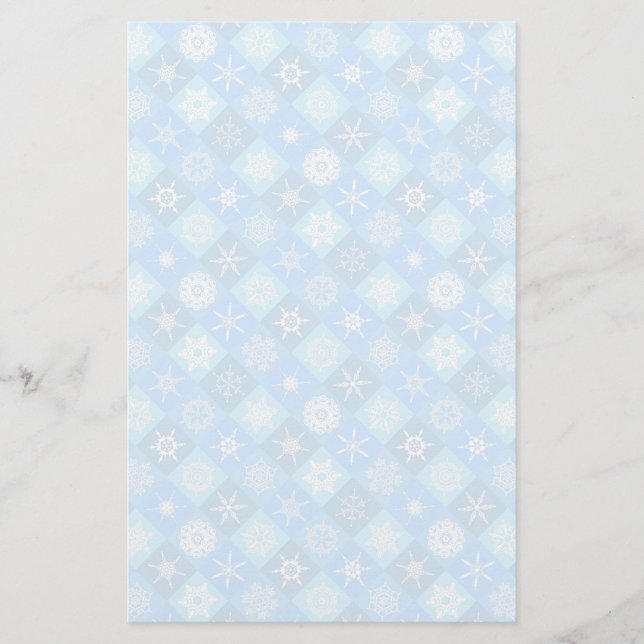 gestepptes Schneeflocke- und Wintermuster Briefpapier (Vorderseite)