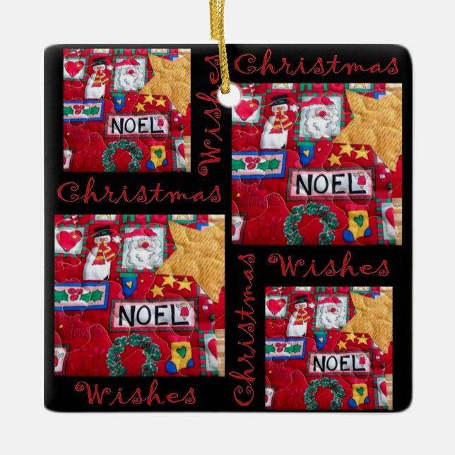 Gestepptes Weihnachten wünscht Keramik Oranament Keramikornament (Vorderseite)