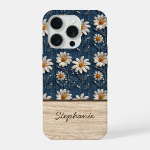 Gestickte Daisy-Denim-Handyhülle mit Namen iPhone 15 Pro Hülle