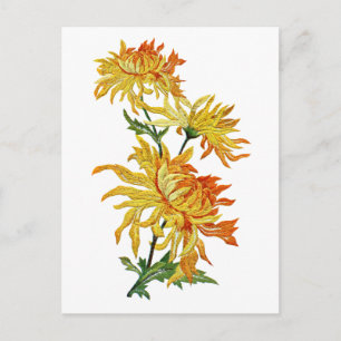 Gestickte goldene chinesische Chrysantheme Postkarte