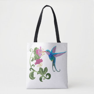 Gestickte Kolibri-und Hibiskus-Blumen Tasche