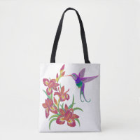 Gestickte Kolibri-und Iris-Blumen