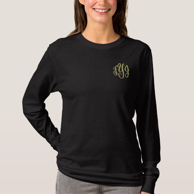 Gestickte Monogramm-Initialen-lange Besticktes Langarmshirt (Vorderseite)