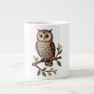 Gestickter Uhu auf Ast - Rustikales Naturkunst-Des Jumbo-Tasse