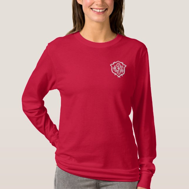Gesticktes Polo-Shirt-Monogramm Besticktes Langarmshirt (Vorderseite)