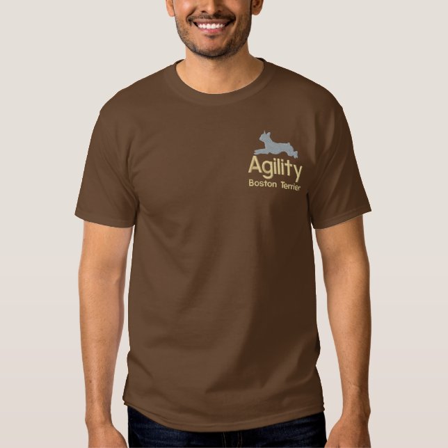 Gesticktes Shirt Agility-Bostons Terrier (Vorderseite)