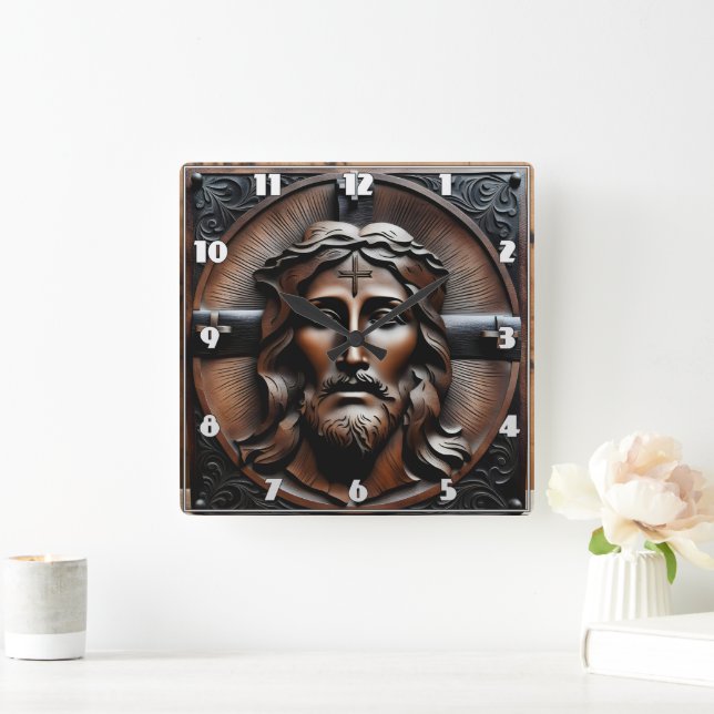 Gestiegene Befreiung Jesu mit Kreuzungen Hintergru Quadratische Wanduhr (Zuhause)