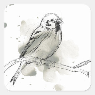 Gestische Vogel-Studie Quadratischer Aufkleber