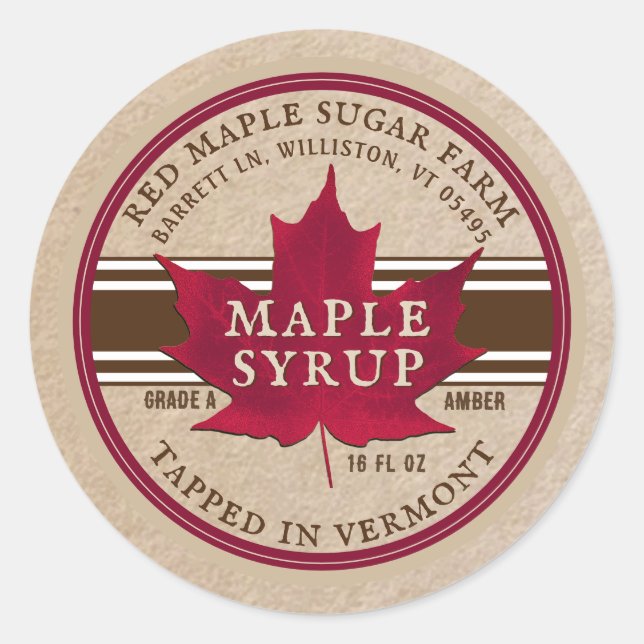 Gestochen in Vermont Maple Sirup Label on Kraft Runder Aufkleber (Vorderseite)