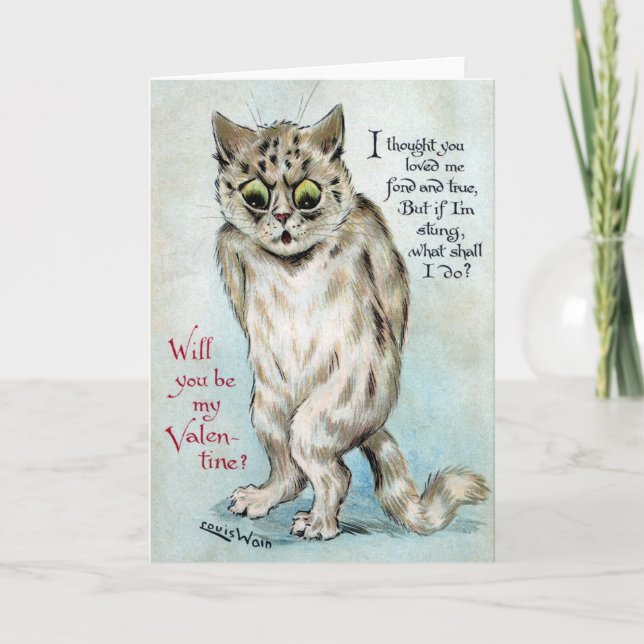 Gestochener KatzeVintager Valentine Feiertagskarte (Vorderseite)