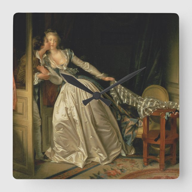 Gestohlener Kuss Jean-Honore Fragonard Quadratische Wanduhr (Vorderseite)
