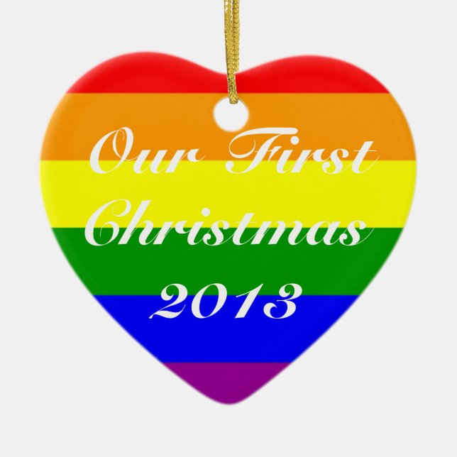 Gestohlenes Datum Gay Verheiratet Couple First Chr Keramik Ornament (Vorne)