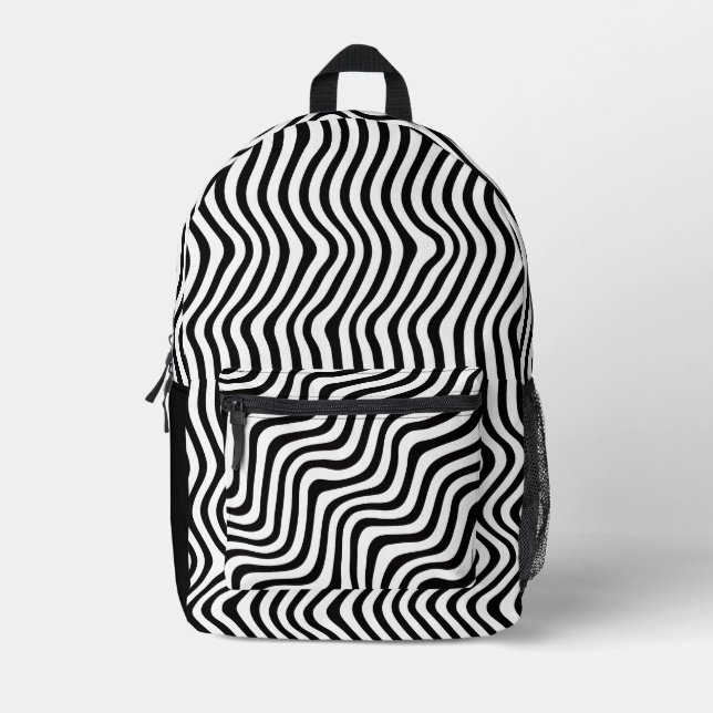 gestreift B&W Bedruckter Rucksack (Vorderseite)