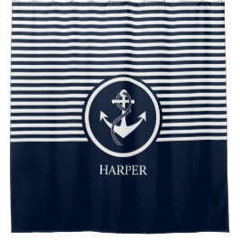 Gestreift, modern, nautisch, elegant, Monogramm, Duschvorhang