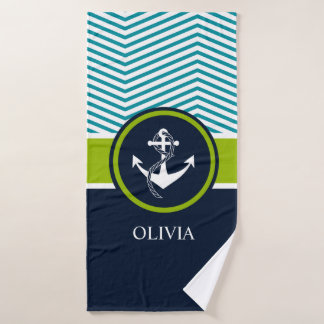 Gestreift, Monogramm, elegant, nautisch, modern, Badhandtuch Set