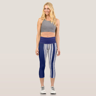 Gestreift Navy Blau und Grau  Capri Leggings