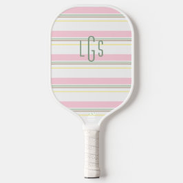 Gestreift Pink Gelb Grün Weiß Hellbraun Monogramm Pickleball Schläger