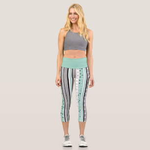 Gestreift Schwarz und Grün Casual  Capri Leggings