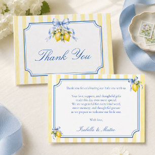 Gestreifte Amalfi-Zitrone Baby Shower Dankeskarte