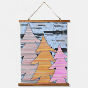 Gestreifte Bäume Winterlandschaftsszene Wandteppich Mit Holzrahmen