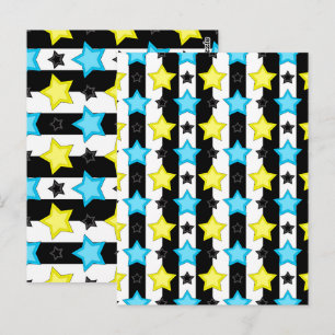 Gestreifte blaue gelbe Sterne Muster Design Postkarte