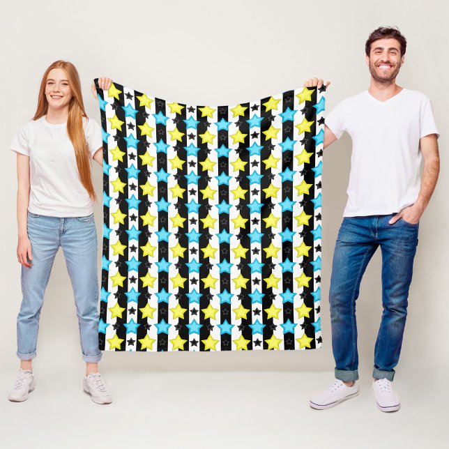 Gestreifte blaue gelbe Sternmusterdesign  Fleecedecke (Von Creator hochgeladen)