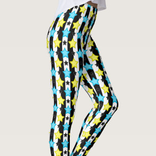 Gestreifte blaue gelbe Sternmusterdesign  Leggings