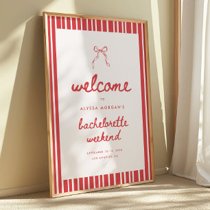 Gestreifte Bow Coquette Junggesellinnen-Wochenende Poster